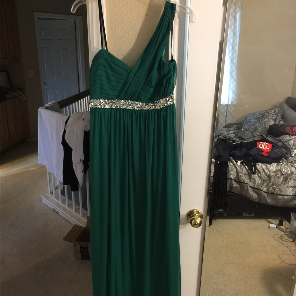 Emerald green embellished one shoulder dress